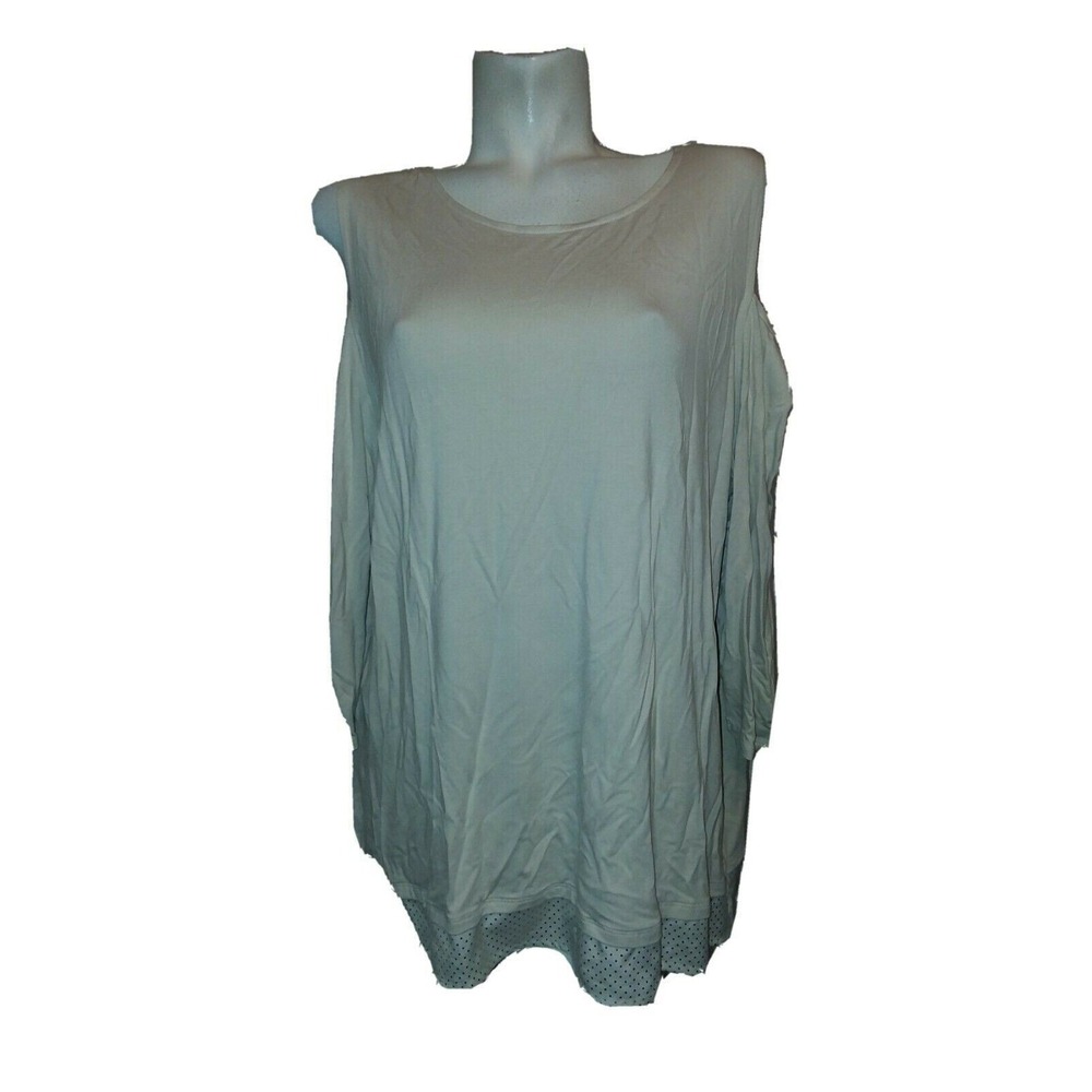 Chicos Top Cold Shoulder Split Back Blouse New Opal Polka Dot Layered Sz XXL (4)
